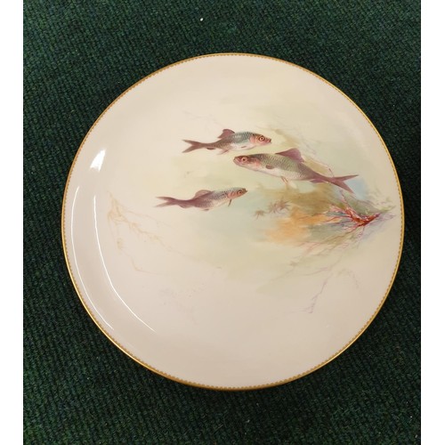 253 - 2 X ROYAL DOULTON FISH PLATES, SIGNED JOSEPH HANCOCK, 9