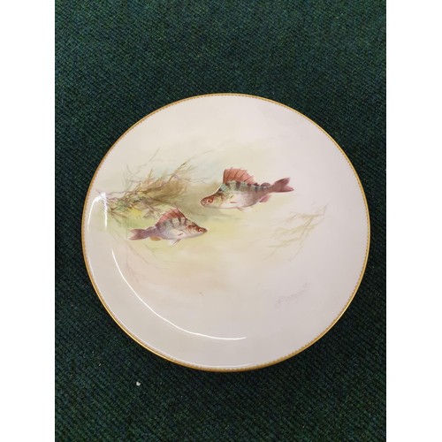 253 - 2 X ROYAL DOULTON FISH PLATES, SIGNED JOSEPH HANCOCK, 9