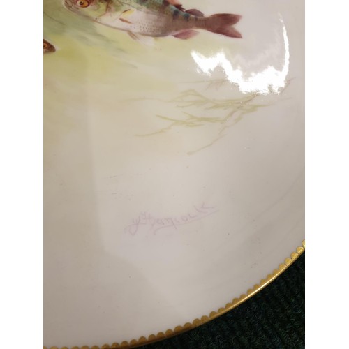 253 - 2 X ROYAL DOULTON FISH PLATES, SIGNED JOSEPH HANCOCK, 9