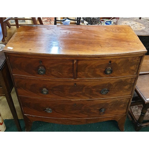 321 - GEORGIAN MAHOGANY BOW FRONTED CHEST OF FOUR DRAWERS, 35.5