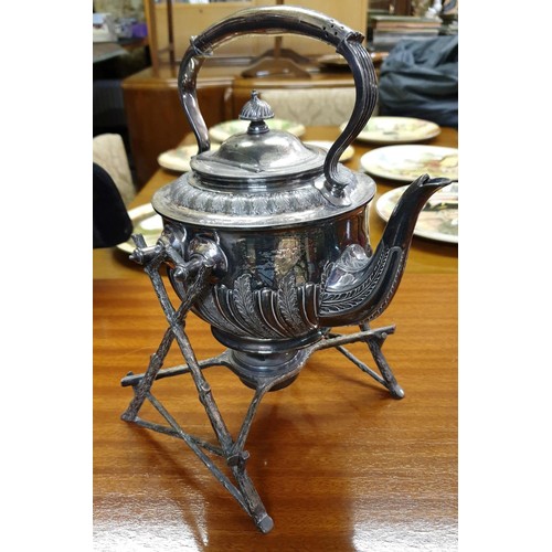 345 - BRASS TRIVET WITH A WALKER AND HALL SPIRIT KETTLE WITH STAND