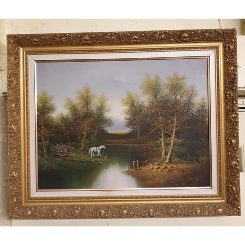 351 - FRAMED PICTURE HORSE BY STREAM, SIGNED KOENIG