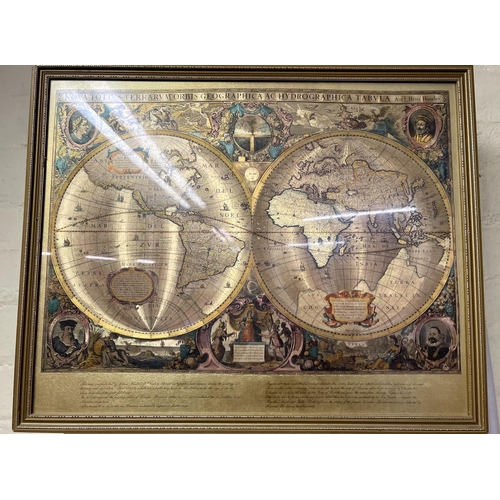 369 - FRAMED GOLD FOIL WRAP MAP OF THE WORLD