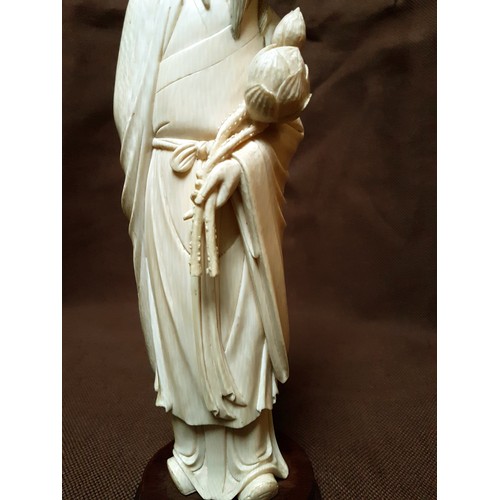 233 - Description: A FINE QUALITY EARLY 20TH CENTURY CHINESE IVORY CARVING OF A SAGE, ON A FIXED WIRE-INLA... 