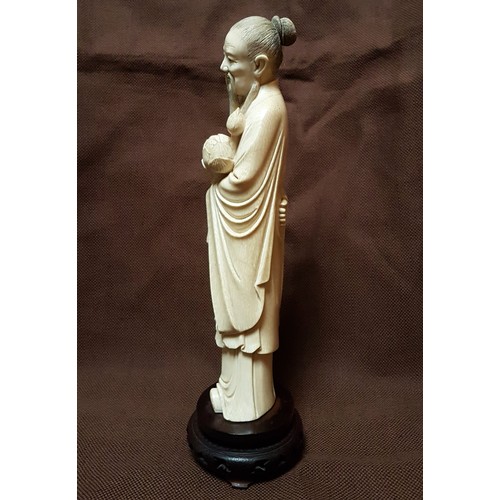 233 - Description: A FINE QUALITY EARLY 20TH CENTURY CHINESE IVORY CARVING OF A SAGE, ON A FIXED WIRE-INLA... 