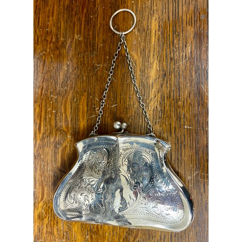 507 - HALLMARKED SILVER RETICULE, 54G