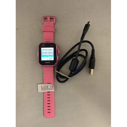 19 - V TECH KIDIZOOM SMART WATCH DX & CHARGING CABLE -PINK - NO BOX