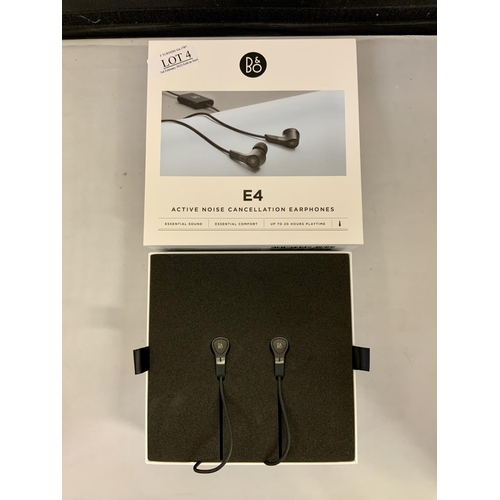 4 - A PAIR OF BANG & OULFSEN E4 BLACK EARPHONES - BOXED -OCCASIONAL NOISE