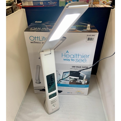 48 - OTTLITE EXECUTIVE DESK LAMP WITH LED DISPLAY - BOXED -WHITE