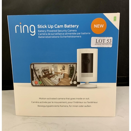 53 - RING STICK UP CAM BATTERY -BOXED SEALED/UNOPENED