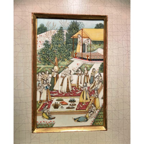 474 - FINE QUALITY FRAMED INDO PERSIAN PAINTING ON IVORY C.1900 - FRAME 29CM X 35CM, PANEL 10CM X 16.5CM