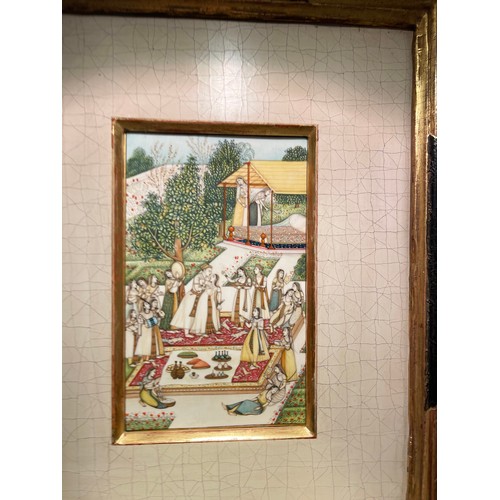 474 - FINE QUALITY FRAMED INDO PERSIAN PAINTING ON IVORY C.1900 - FRAME 29CM X 35CM, PANEL 10CM X 16.5CM