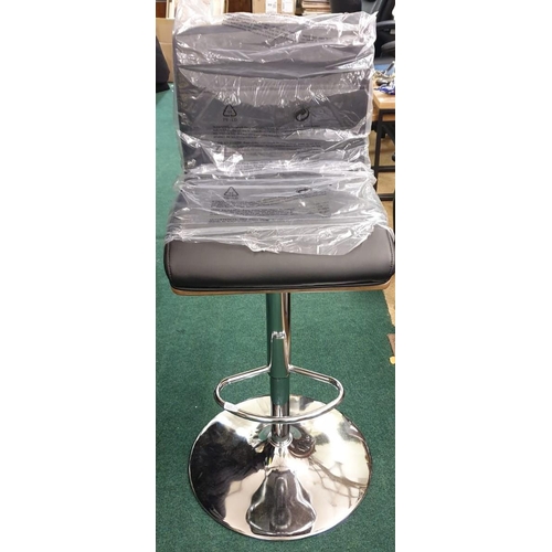 275 - WALNUT BACKED BLACK AND CHROME RISE AND FALL BAR STOOL