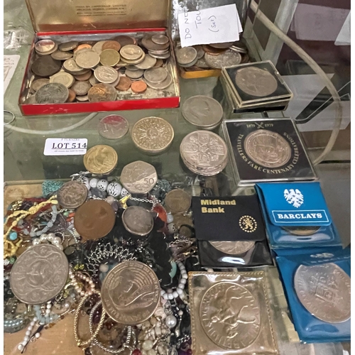 514 - SMALL COLLECTION OF COINS - BRITISH AND OTHER COINS, PRE-DECIMAL - CROWNS ETC