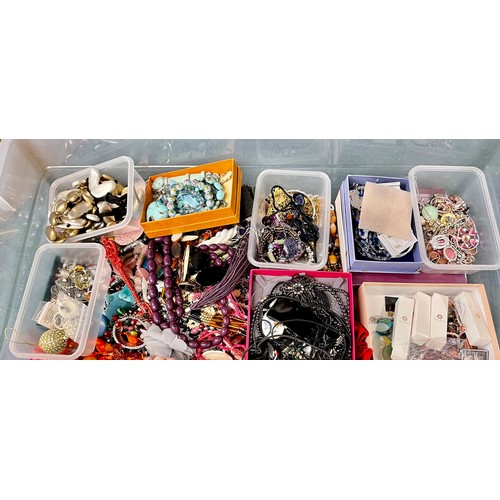 473 - LARGE BOX OF MISC COSTUME JEWELLERY, INCL NECKLACES, BRACELETS, EARRINGS WATCHES ETC