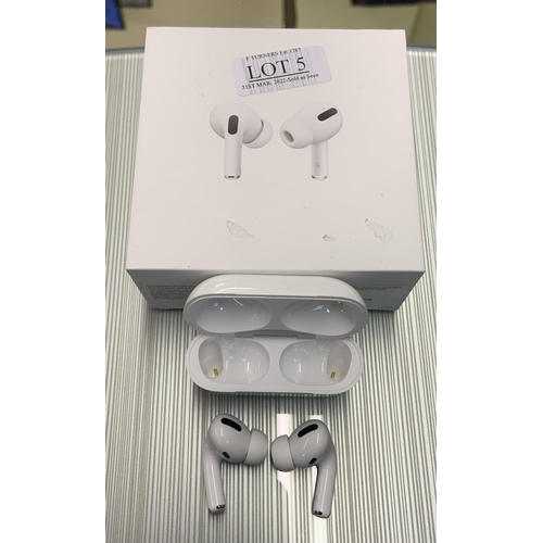 5 - BOXED SET OF APPLE AIR POD PROS WITH WIRELESS CHARGING CASE