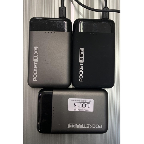 8 - 3 X POCKET JUICE POWER BANKS BATTERY CAPACITY - 3.7V/10,000 MAH/37WH