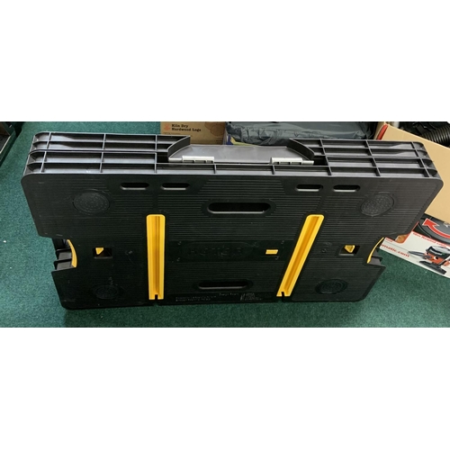 98 - KETER FOLDING WORK BENCH WITH CLAMPS (MISSING CARRY HANDLE)