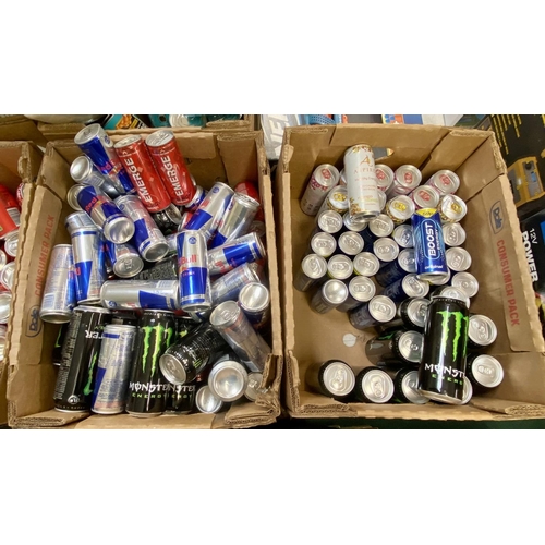 121 - VERY LRG QTY OF MIXED ENERGY DRINKS, INCL, RED BULL, MONSTER, BOOST ETC....