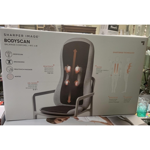 108 - BOXED SHARPER IMAGE BODYSCAN HEATED MASSAGE CUSHION - SLIGHT SEAM FAULT