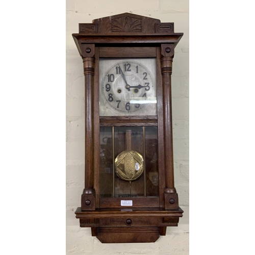 216 - OAK CASE WALL CLOCK - 8 DAY 77H X33W X17D -CMS G.W.O WITH KEY