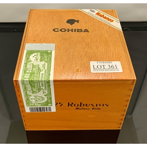 361 - A SEALED BOX OF COHIBA HABANOS 25 ROBUSTOS CIGARS