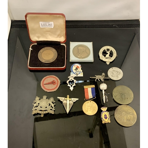 365 - A SMALL COLLECTION OF MEDALS INC. A THOMAS MOORE COMMEMORATIVE BADGE, A GEORGE VI CORONATION MEDAL, ... 