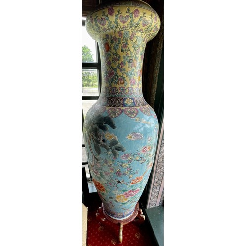 247 - CHINESE - PEACOCK PATTERN LOBED VASES - A PAIR OF WELL MATCHED CHINESE TURQUOISE VASES - APPROX. 144... 