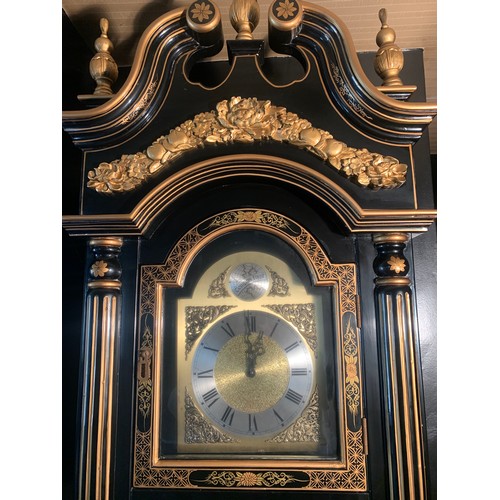 250 - Chinese Lacquer design Longcase Clock of Black & gold design - marked 'Tempus Fugit' (time flies) - ... 