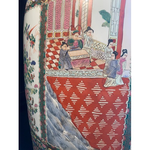 251 - A PAIR OF CHINESE TRADITIONAL HANDPAINTED 'PATCHWORK' PATTER VASES DEPICTING VARIOUS DOMESTIC SCENES... 