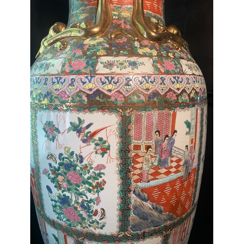 251 - A PAIR OF CHINESE TRADITIONAL HANDPAINTED 'PATCHWORK' PATTER VASES DEPICTING VARIOUS DOMESTIC SCENES... 