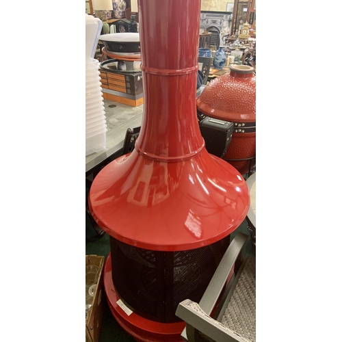 173 - NWS OUTDOOR CHIMINEA/FIRE PIT - FIRE ENGINE RED - APPROX. 185CM TALL