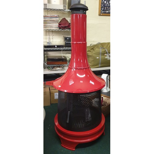 173 - NWS OUTDOOR CHIMINEA/FIRE PIT - FIRE ENGINE RED - APPROX. 185CM TALL