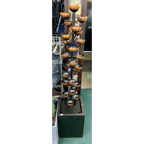CASCADING DECORATIVE COPPER EFFECT CUP FOUNTAIN/WATER FEATURE 65" TALL, COMPLETE WITH PUMP