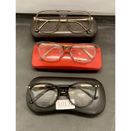 32 - X3 PAIR OF SPECTACLE FRAMES INCL ELIZABETH ARDEN, L.K BENNET AND STETSON ALL WITH ORIGINAL CASES