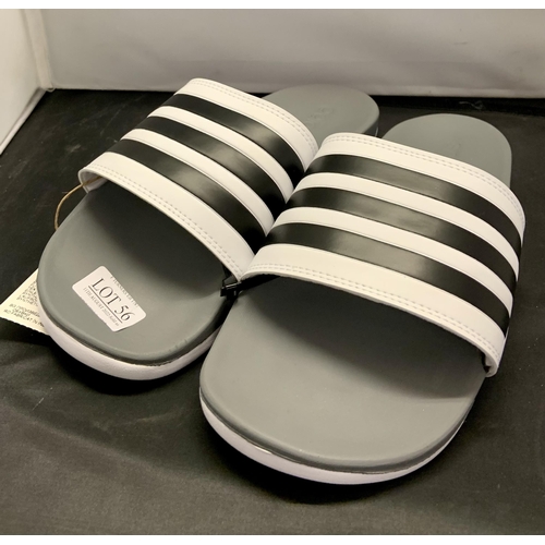 56 - PAIR OF ADIDAS ADILETTE COMFORT SLIDERS IN BLACK AND WHITE SIZE UK 7