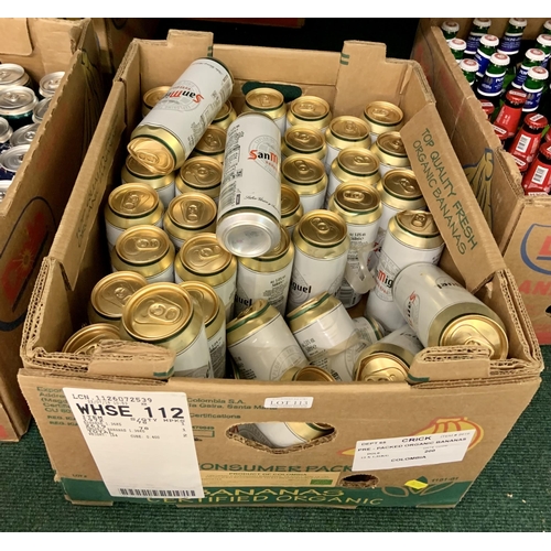 113 - BOX OF APPROX X35 PINT CANS OF SAN MIGUEL