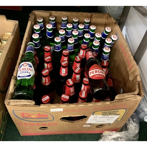 114 - BOX OF APPROX X40 BOTTLES OF PERONI RED LABEL AND PERONI GREEN LABEL