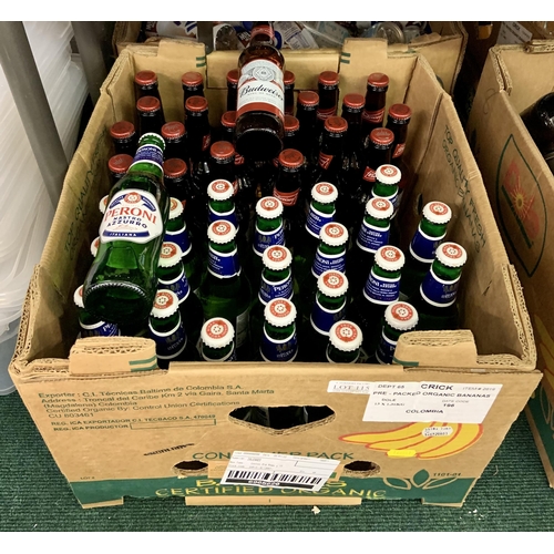 115 - BOX OF APPROX X40 PERONI GREEN LABEL AND BUDWEISER