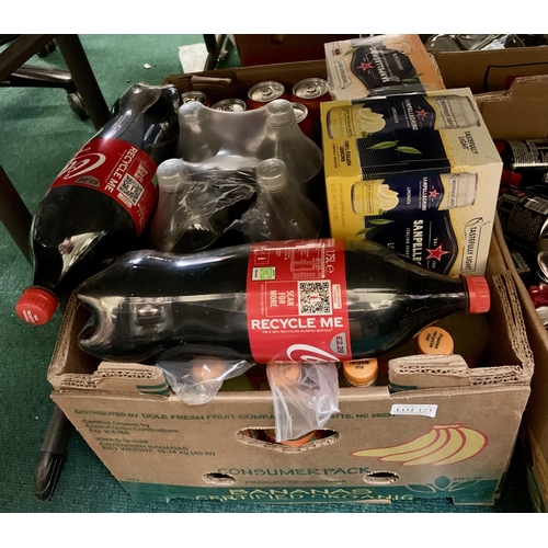 123 - BOX OF APPROX X40 MIXED SOFT DRINKS INCL COCA COLA BOTTLE, FANTA, SAN PELLEGRINO ETC....