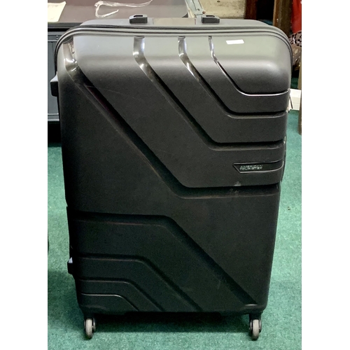 158 - AMERICAN TORUSITER HARDSHELL SUITCASE IN BLACK (CARRY HANDLE FAULT TELESCOPIC HANDLE FINE)