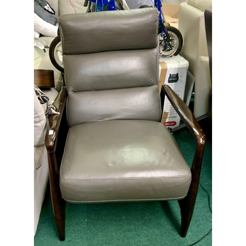 190 - GILMAN CREEK EDWARD GREY LEATHER PUSHBACK RECLINER (SLIGHTLY SCUFFED ARMS)