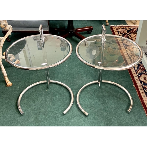 233 - PAIR OF CHROME AND GLASS HEIGHT ADJUSTABLE SIDE TABLES