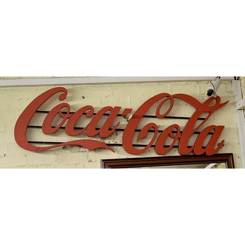 239 - LARGE WOODEN ORIGINAL COCA COLA SIGN WITH BRACKETS TO REAR APPROX 165CM WIDE BY 55CM TALL