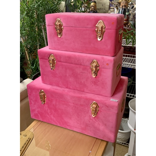 247 - BundleBerry by Amanda Holden Set of 3 Velvet Touch Trunks IN PINK