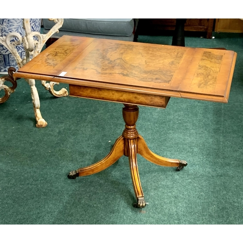 258 - SMALL DROPLEAF SIDE TABLE ON CARVED LEGS AND CASTERS