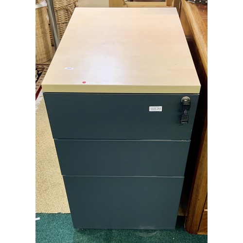 263 - THREE DOOR THREE DRAWER FILING CABINET WITH KEY