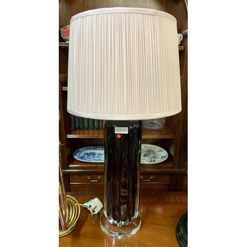 282 - CRANBERRY GLASS TALL LAMP WITH PINK SHADE