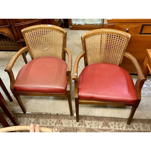 295 - PAIR OF WICKER BACK CARVERS WITH REXENE SEATS