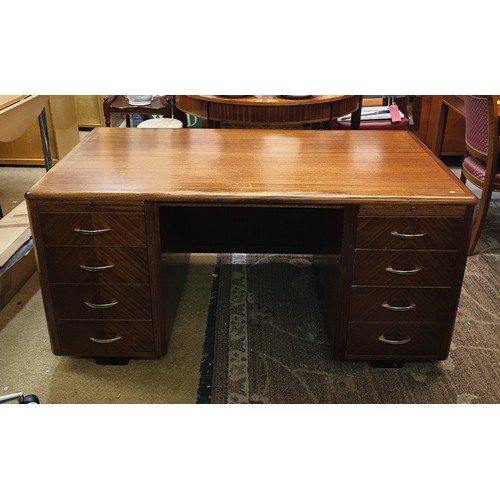 261 - LARGE MAHOGANY 8 DRAWER DESK WITH INLAID WRITING SLIDE AND STAIONERY SLIDE APPROX 153CM X 75CM X 86C... 